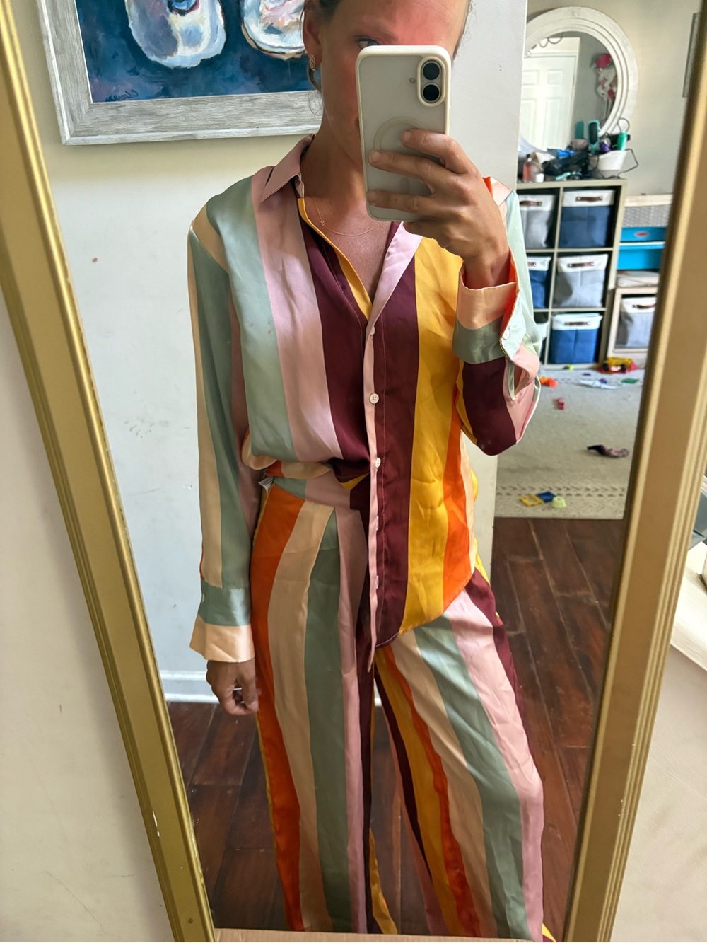Striped Multicolor Wide-Leg Pants Set  — Women's Lounge Trousers - Picture 2 of 5